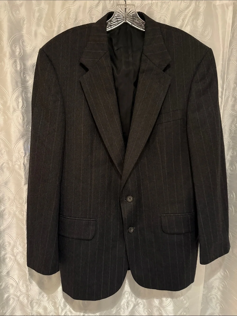 Oscar De La Renta Men's Charcoal Pinstripe Two-Button Suit Jacket Size 36R 🔥 HR